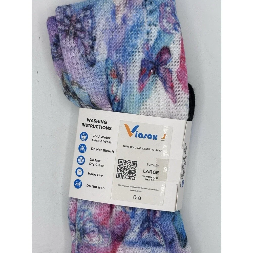 Viasox diabetic socks Butterfly Large Women 10-13 Men 9-12
